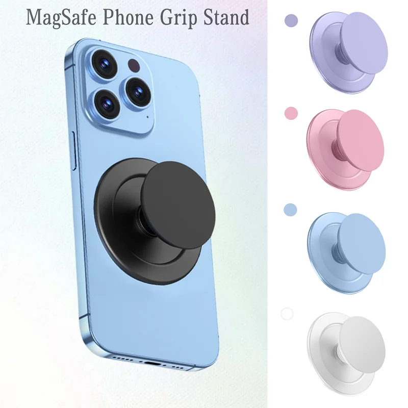 Anneau De Support Magnétique QTlier Brillant MagSafe - Poignée Téléphone Réglable Pour IPhone 15/14/13/12, Argent