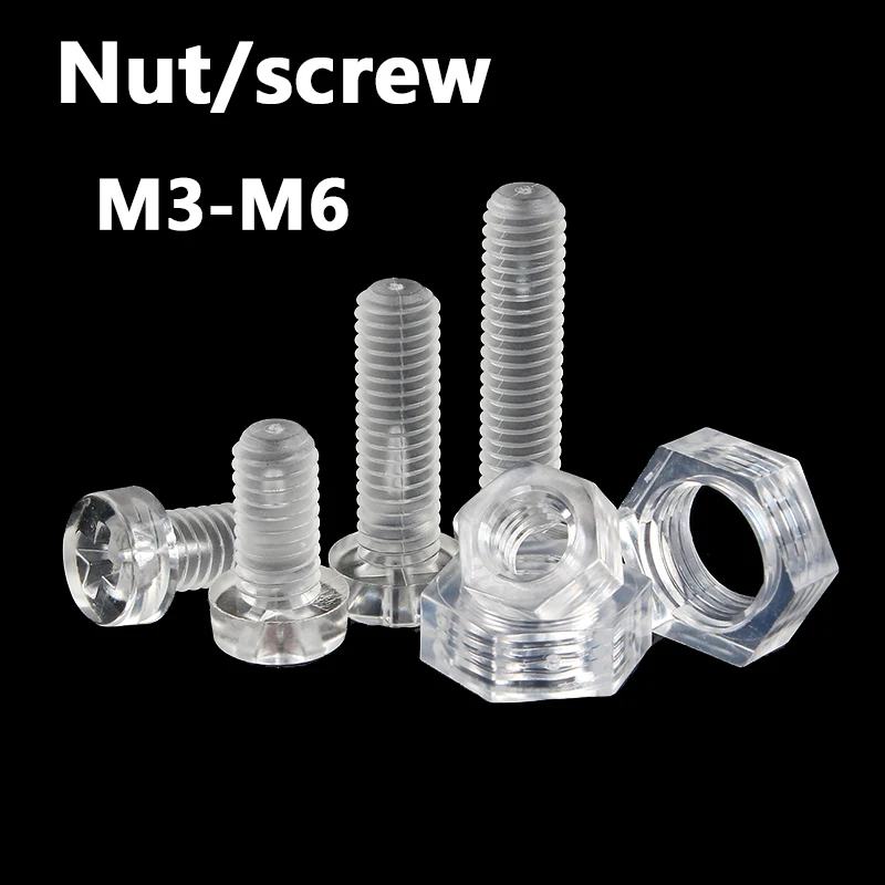 

100PCS M3M4M5M6 Acrylic Transparent Plastic Round Transparent Screw Transparent Plastic Nude