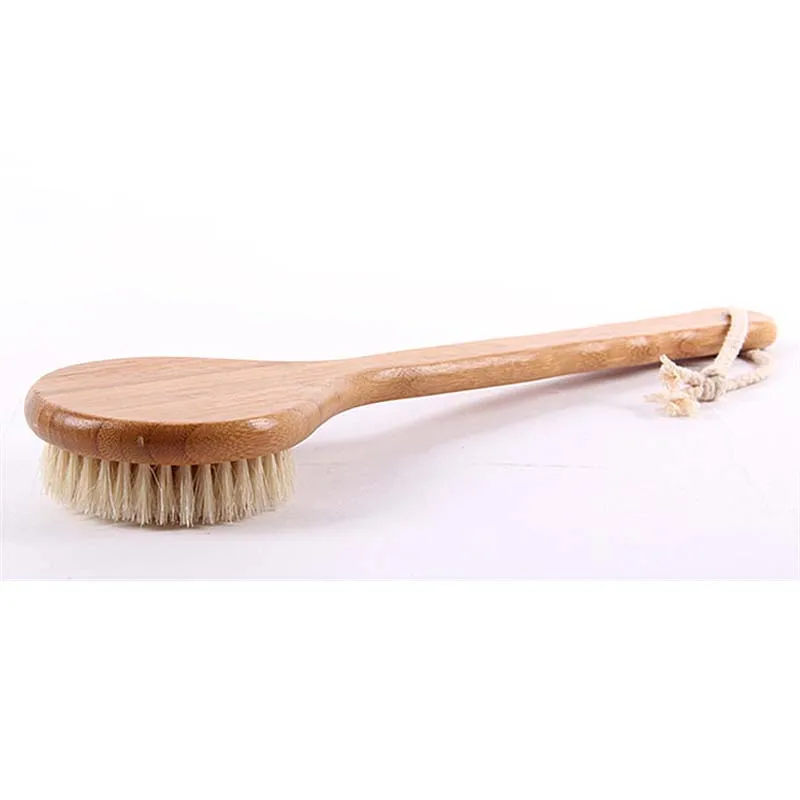33cm Bamboo Shower Body Brush with Boar Bristle Perfect for Dry Skin Brushing Essential for Cellulite Reduction Skin Exfoliation 3