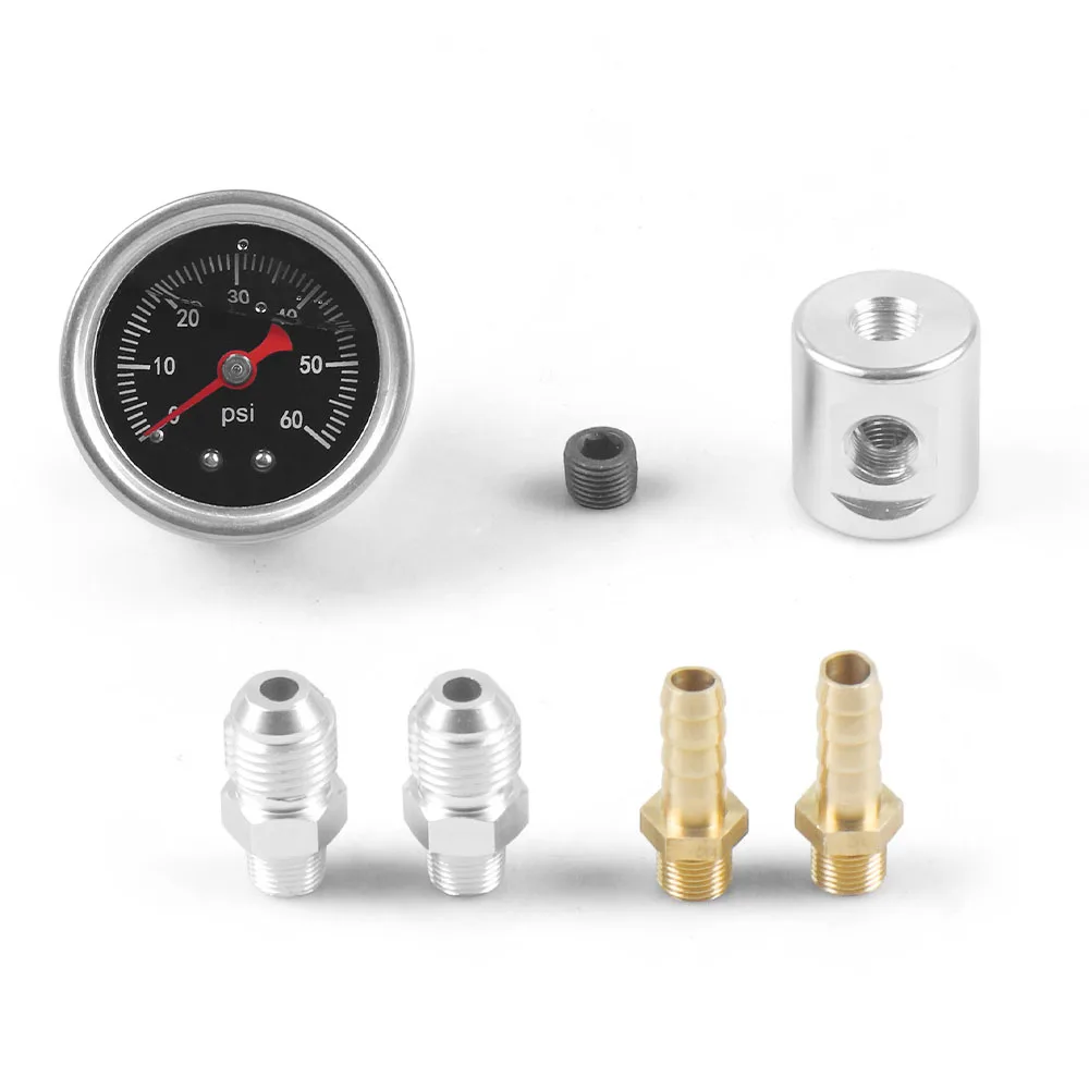 Universal 1/8 NPT Fuel Pressure Gauge Liquid Filled Polished Case and Adaptor Kit Psi＆Bar＆kg/cm&sup2; For Fuel Injection Systems Automotive Gauge