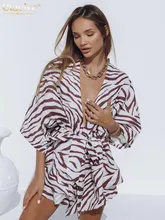 

Clacive Fashion Short Sleeve Lace-up Robe Womens Two Peice Sets Summer Sexy High Waist Shorts Set Casual Print Suits With Shorts