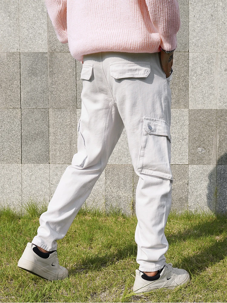 Men's casual jeans, simple white denim work pants, high - quality slim - fit jeans 2