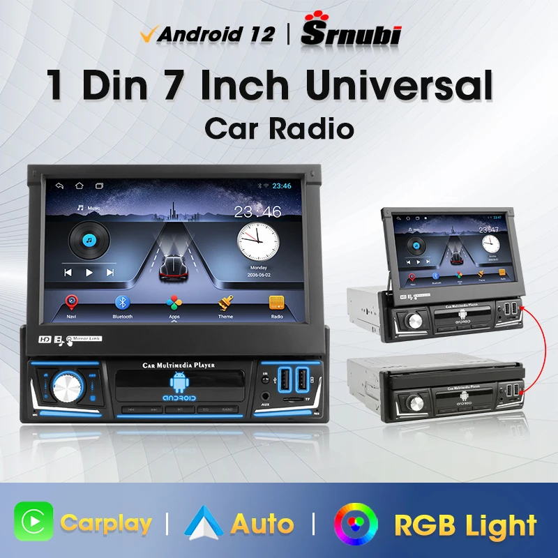 

1Din Car Radio 7inch Retractable Screen Multimedia Video Player Autoradio Universal CarPlay Android MP5 radio for Vehicle NO DVD
