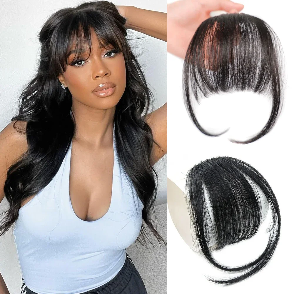 Synthetic Hair Clip In Bangs Natural Black Invisible Front Fringes Clip in Hair Air Bangs Fake For Women hair bangs