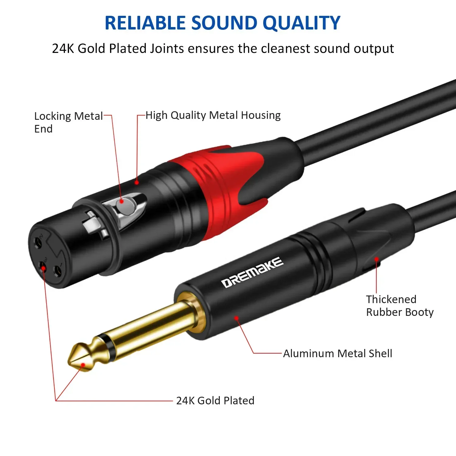 DREMAKE 믹싱 보드 스피커용 마이크 케이블, 수 TS 1/4 인치 잭, 2x6.5mm-2 XLR 암 3 핀, 듀얼 XLR-듀얼 6.35mm 패치 코드