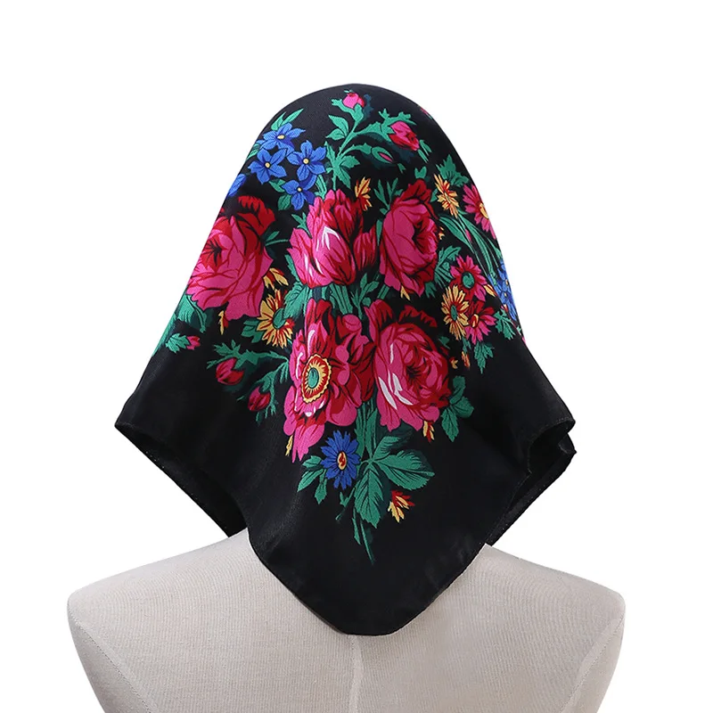 70*70cm Russian Style Floral Printed Women's Square Scarf Lady Bandana  Handkerchief Ukrainian Shawl Babushka Headband Scarves