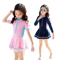 2024 New Girls Swimsuit One-piece Swimwear UPF50+ Print Baby Long Sleeve Kids Toddler Infant Beach Bathing Suits Children 4