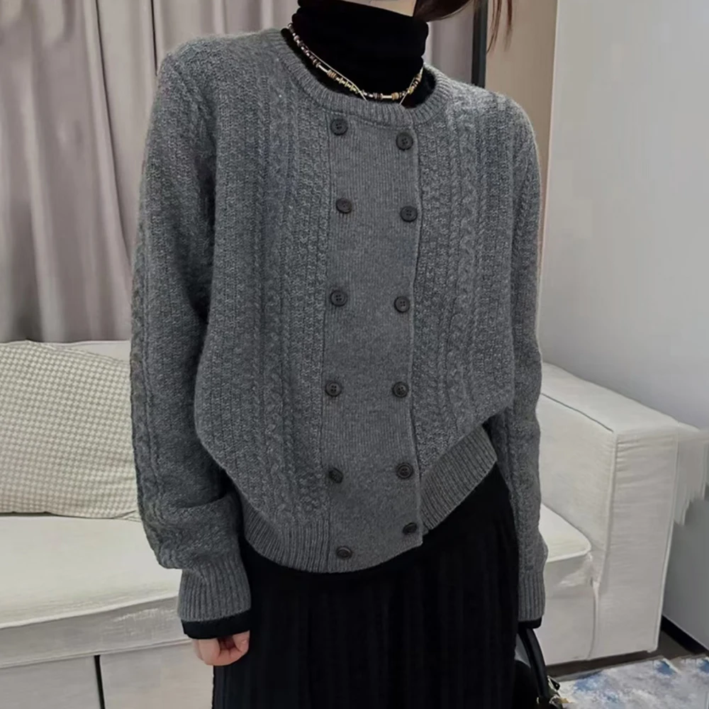 

Round Neck Solid Color Knitted Cardigan Autumn And Winter 2023 Korean Style Loose Design Niche Short Sweater Jacket For Women
