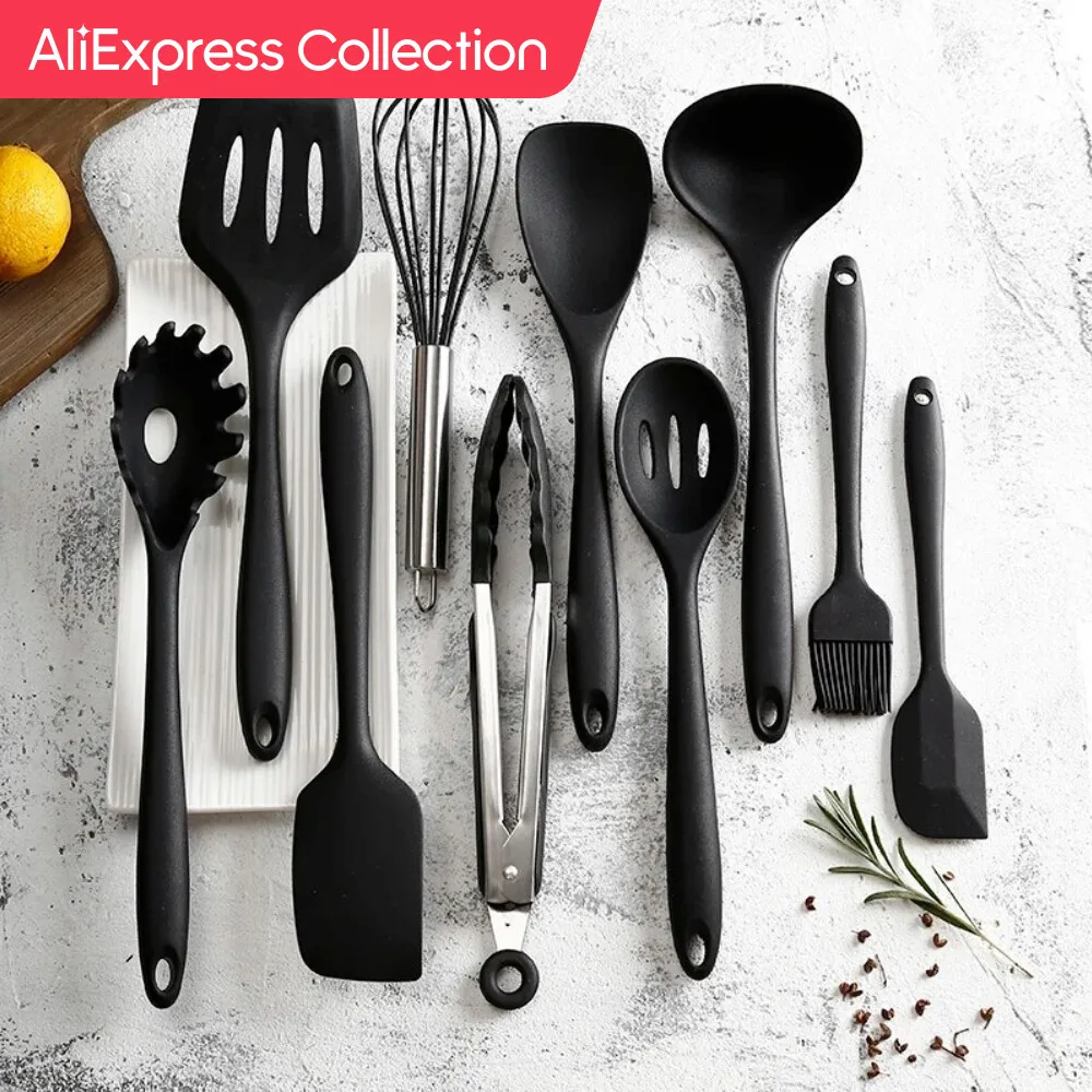 AliExpress 컬렉션 실리콘 조리기구 세트, 주방 조리 도구, 베이킹 도구, 식기, 실리콘 삽, 스푼 스크레이퍼, 10 개 