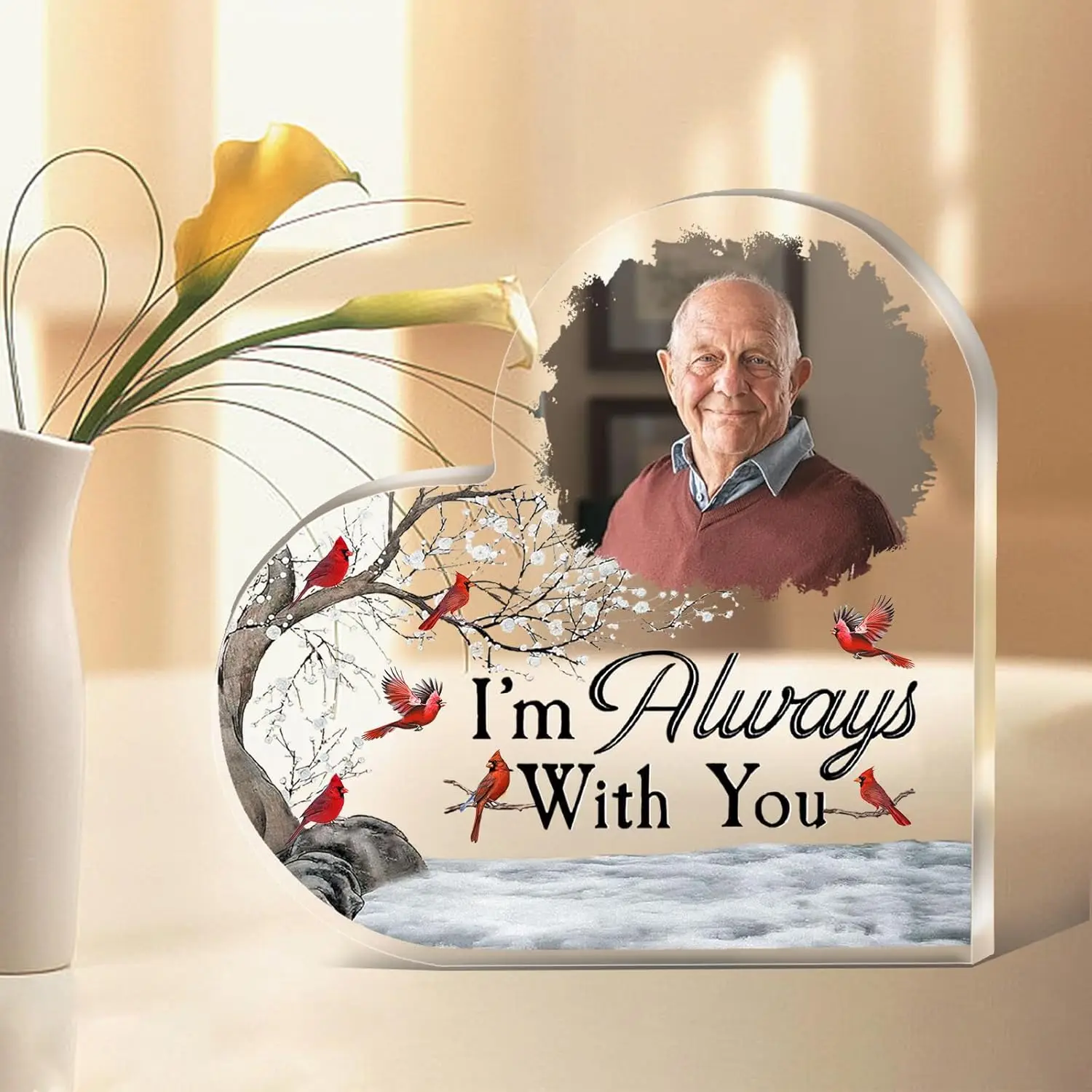 New Pet Relative Memorial Photo Plaque Personalised Sympathy Gift Acrylic Heart Shaped Condolence Plaque Memorial Decoration