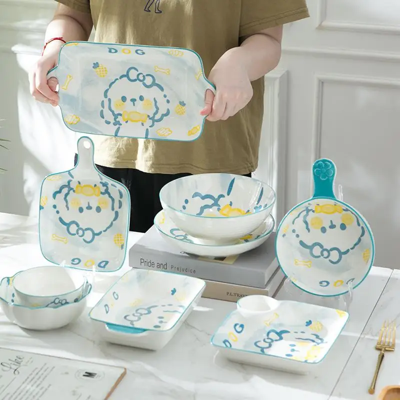 

Sanrio Cartoon Tableware Cinnamoroll Dish Set Ceramic Tableware Kawaii Creative Household Ceramic Bowls and Chopsticks