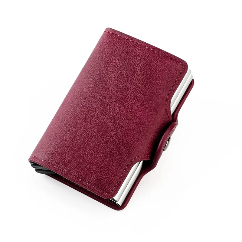 

Customized Name RFID Blocking Men Wallet Credit Card Holder Leather Bank Card Wallet Double Metal Automatic ID Card Holder Purse