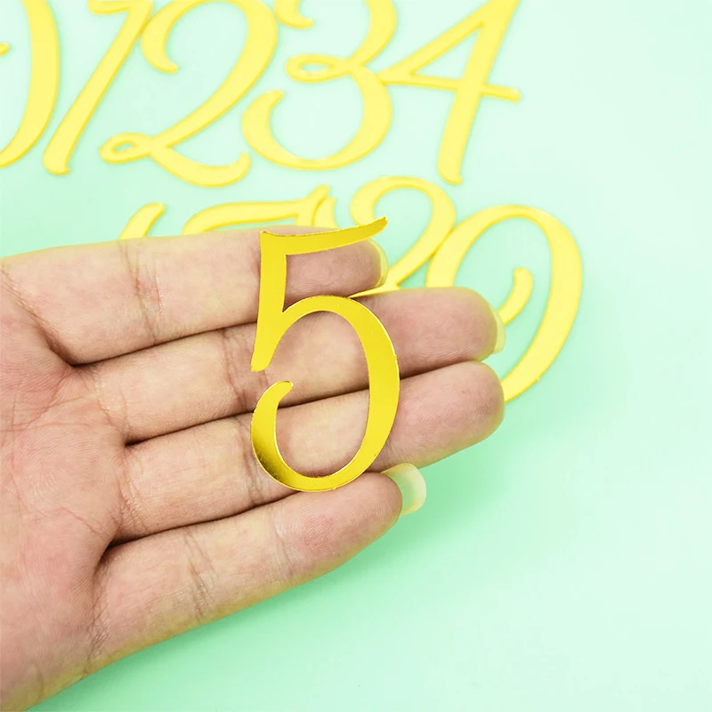 1Set 0-9 Number Gold Acrylic Cake Topper for Wedding Anniversary Birthday Party Cake Decoration Digital Cupcake Toppers Flag