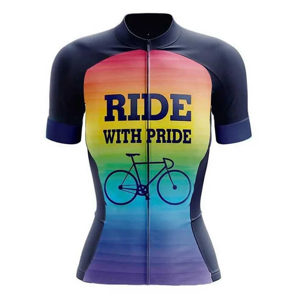 

Ride With Pride Women Cycling Jersey Short Sleeve Bike Shirt Bicycle Wear Mountain Road Clothes Cycle Racing MTB Clothing