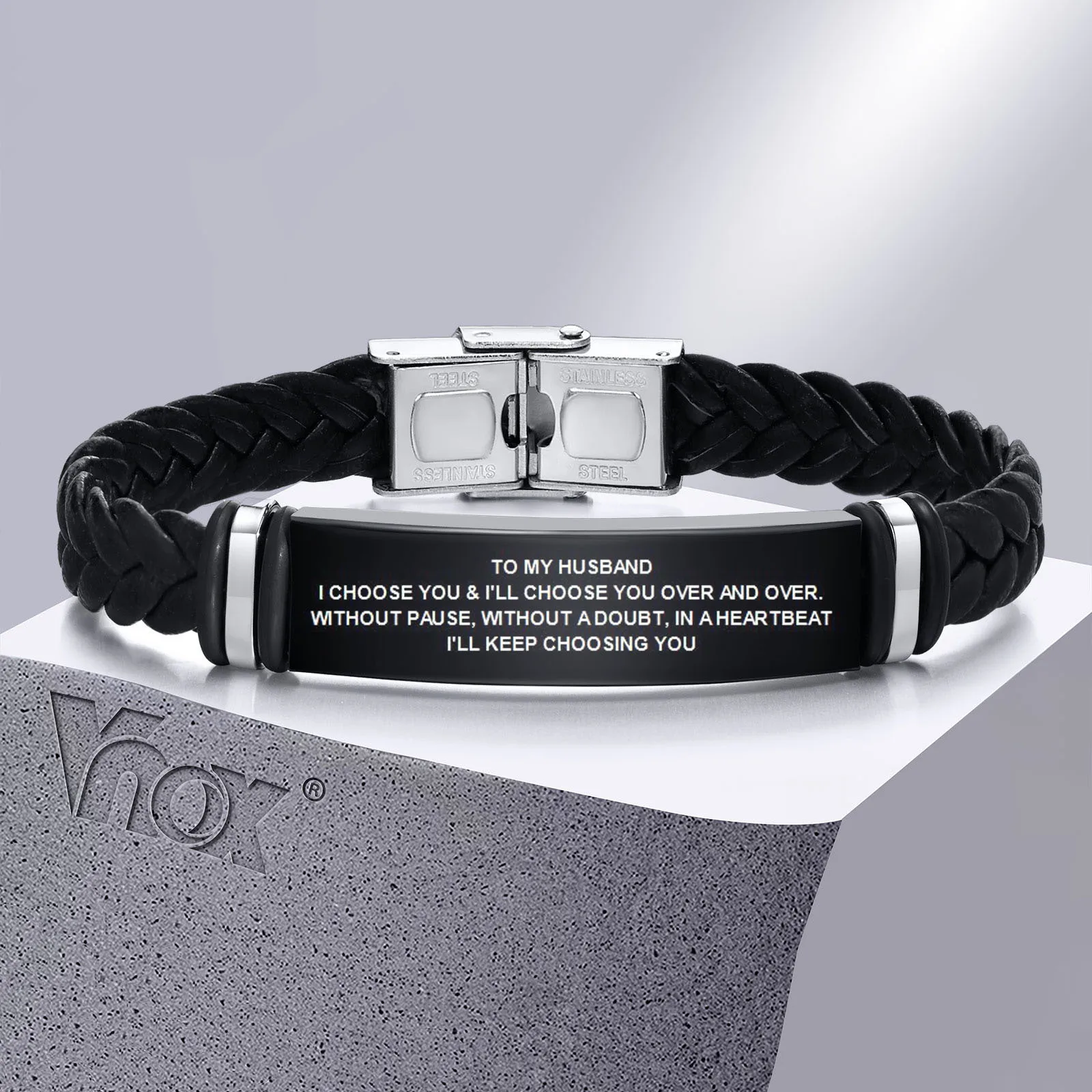VNOX Personalized Leather Bracelet For Men - Engraved Motivational Cuff Bangle, Encouragement Gift - View #11