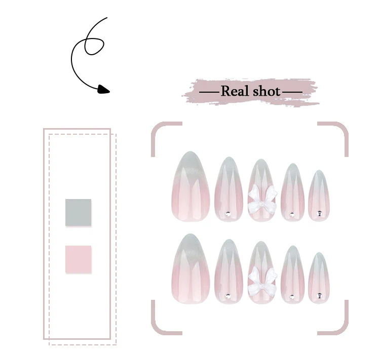 Description Picture 5 of itemWhite Bowknot Rhinestone Nail Art French Cat Eye False Nails Fashion Detachable Finished Fake Nails Press on Nails with Glue