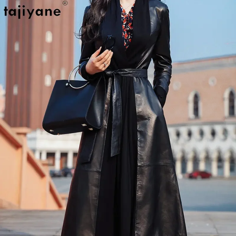 

Tajiyane Genuine Sheepskin Leather Jacket for Women 2023 Elegant Long Coat Women Slim Leather Jackets Woman Real Leather Coats