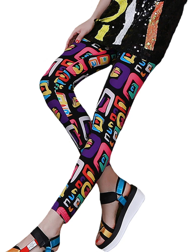 

YSDNCHI 2022 New Fitness Leggins Women Legging Graffiti Letter Cartoon Printed Trousers Elastic Push Up Pencil Pants Polyester