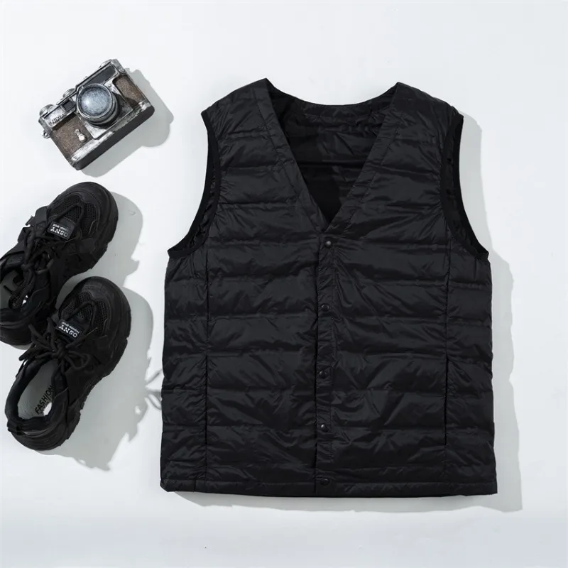 New Winter V-Neck Men's Vest White Duck Down Padding Vests Lightweight Sleeveless Jackets Warm Plus Size Gilet Coat Down Padd