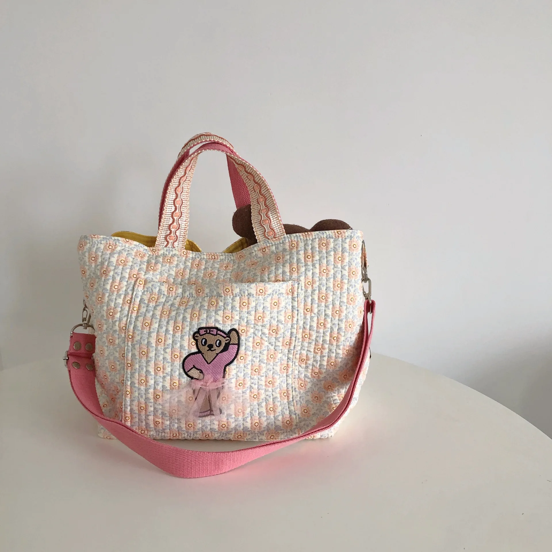 

Mommy Bag for Going Out with Large Capacity and Multi-function for Baby Bears and Flowers Portable One-shoulder Mother Bag