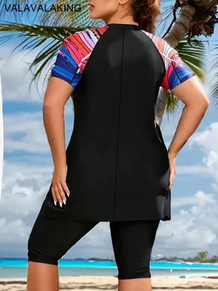 2024 Patchwork 2 Piece Plus Size Tankini Set Women Large Big Muslim Swimsuit High Waist Lady Swimwear Chubby Curvy Bathing Suit - Image 3