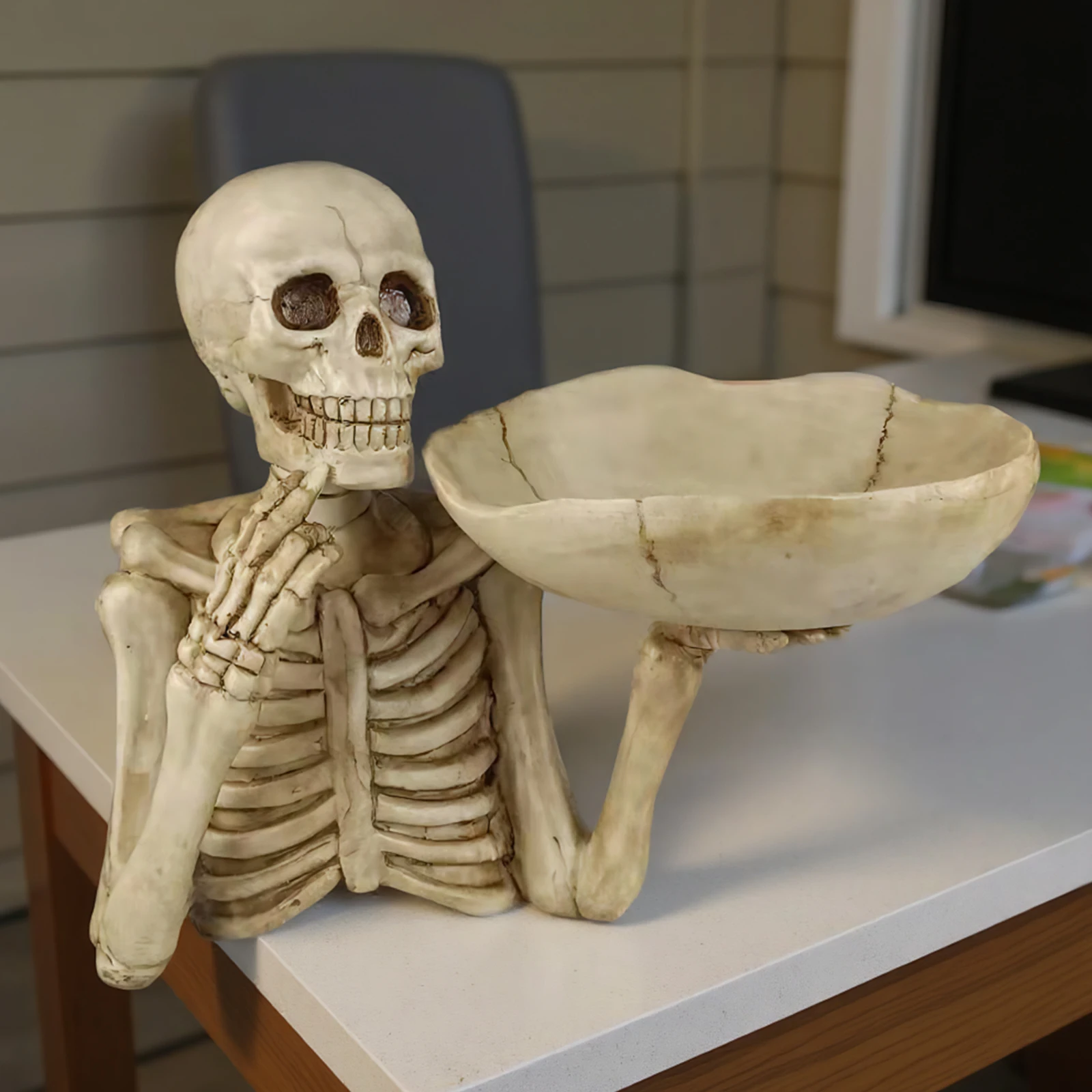 Resin Halloween Skeleton Candy Dish Food Display Bowl