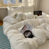 Cotton Bedding Set 4pcs with Solid Bed Sheet Duvet Cover Pillowcases Single Couple Bedsheet King Queen Double Twin Size 2