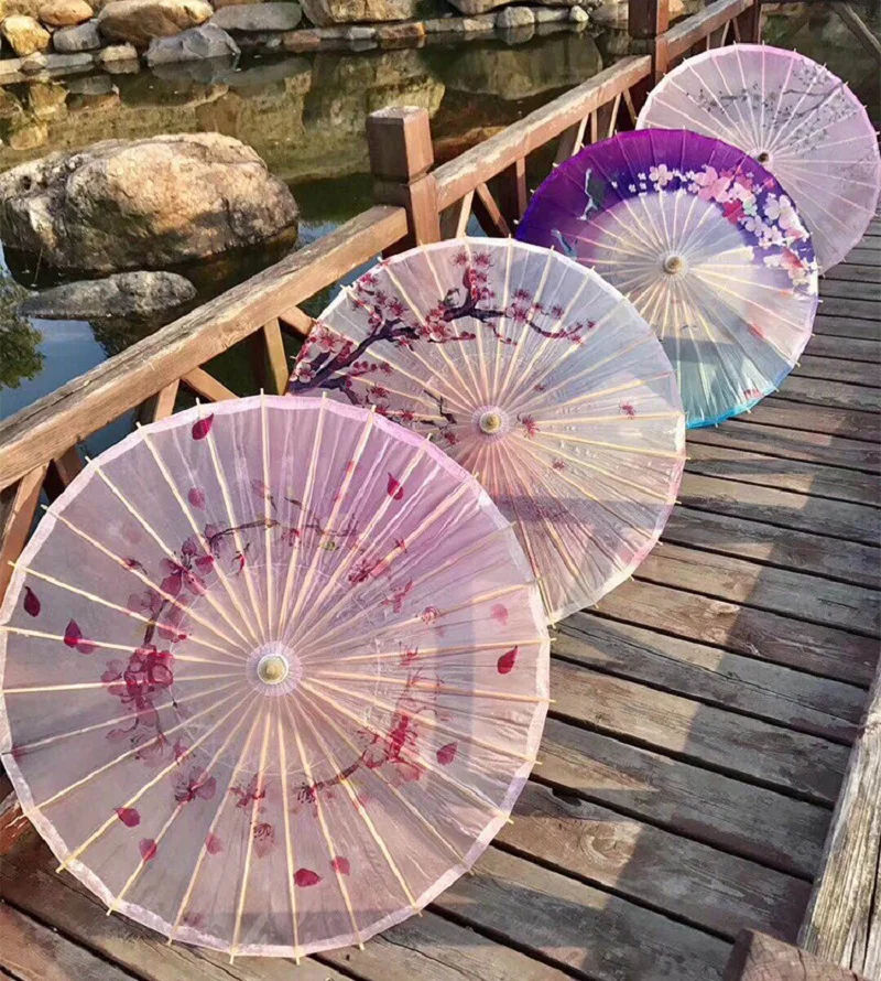 

85CM Silk Oil Paper Umbrella Long Handle Silk Craft Ancient Style Hanfu Women's Performance Ultra Umbrella Chinese Japanese