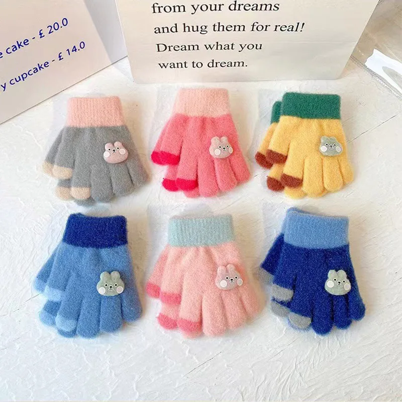 Korean Cute Cartoon Baby Gloves Winter Thick Velvet Boy Girl Warm Five Finger Mittens Outdoor Anti-Cold Toddler Kids Gloves 3