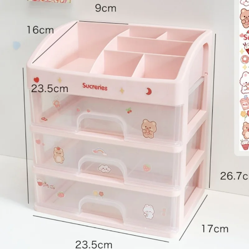 Drawer Storage Box Ins Transparent Drawer Storage Box Pink Cosmetic Finishing Makeup Box Dormitory Kawaii Shelf Cute Girl Heart Desktop Organizer