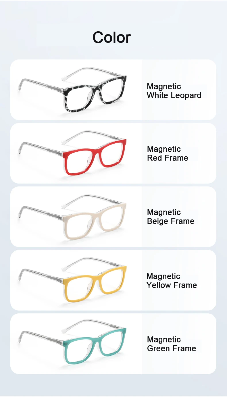 6-in-1-Brille mit magnetischen Clips, dekorative Brille, Anti-Blaulicht, modisches mehrfarbiges Brillengestell, quadratische TR-Brille mit Federscharnier – Detail 4