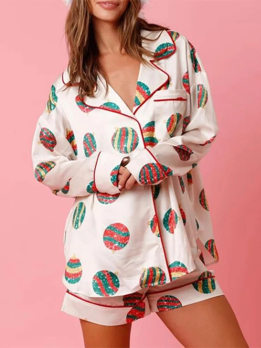 Christmas Pajamas Shorts Set for Women Santa Claus Pjs Long Sleeve Button  Down Shirt+Pants 2 Piece Xmas Jammies Loungewear - AliExpress, image size:900x1200