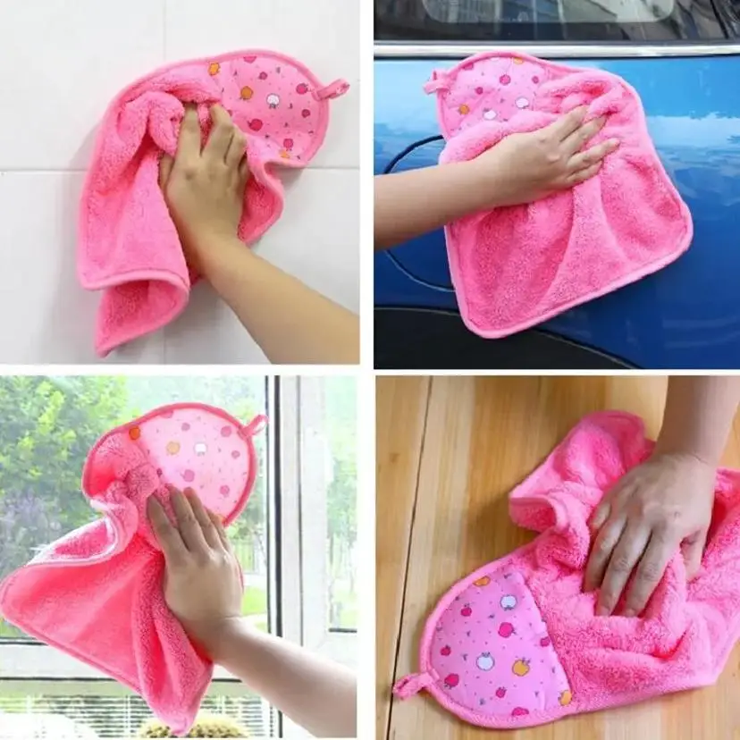 New Practical Hanging Coral Velvet Cartoon Cute Absorbent Cleaning Cloths Quick Dry Wall-Mounted Soft Plush Loops Clean Cloths