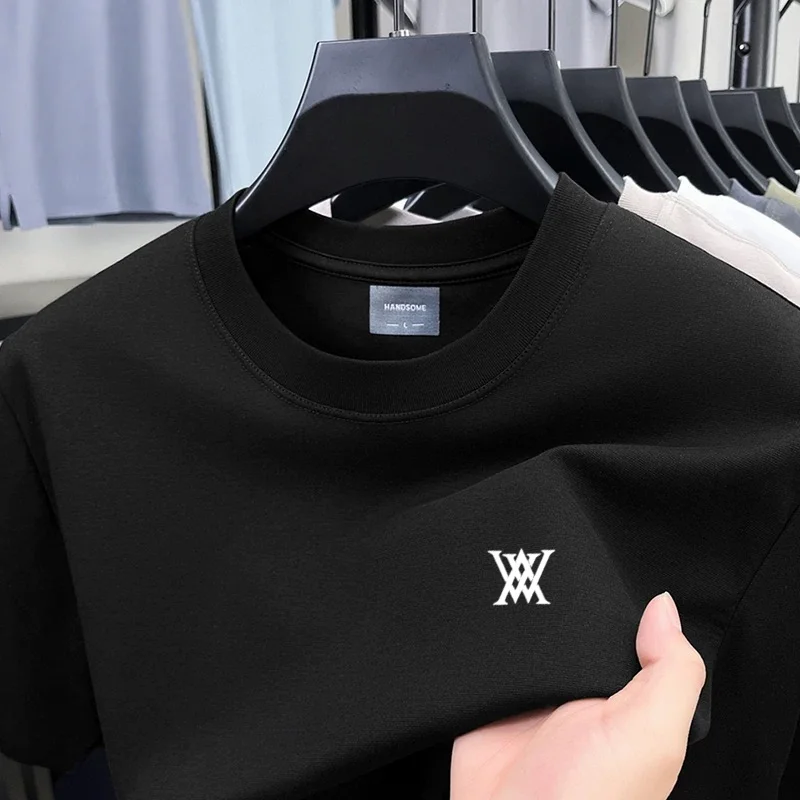 Hochwertiges Marken-T-Shirt für Herren mit Kurzarm, Bedrucktem Design, Rundhalsausschnitt, 2026 Sommer Neuheit, Baumwollmischung, Lässiges Einfarbiges T-Shirt