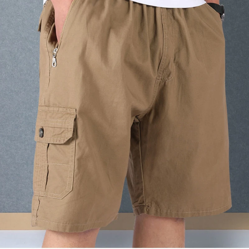 Luxury Brand Men Clothing Summer Cotton Casual Shorts Multi-pocket Sweatpants Elastic Waist Cargo Shorts Solid Loose New