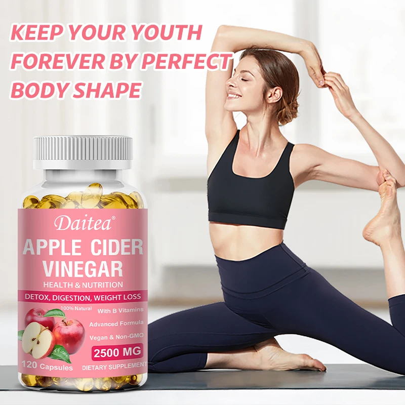 Daitea Organic Apple Cider Vinegar Capsules Healthy Weight Management Digestion Detox Immune Soothes Gas Bloating Capsule Slimming Cleanse Apple Cider Vinegar Gummies
