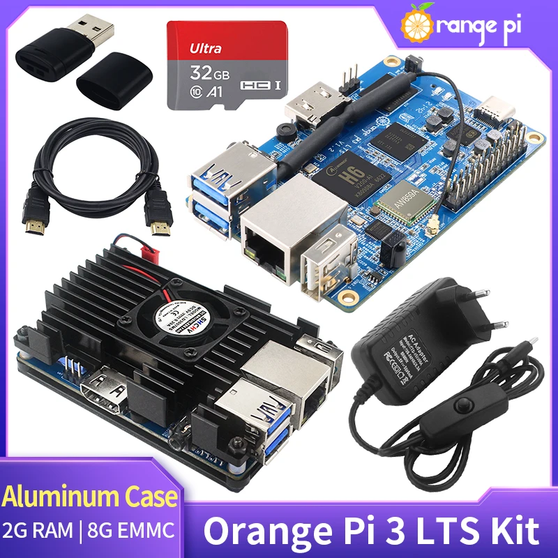 Laranja pi Lts Allwinner h6 2g Ram 8g Emmc Flash Wifi bt 5.0 Opcional Liga de Alumínio Case Executar Android 9.0 Ubuntu Debian os