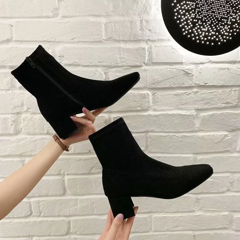 Korean Women Boots 2022 Fashion Modern Boots Autumn Winter New Ankle Mid-tube Shoes Woman Casual High-heeled Boots Ladies Shoes