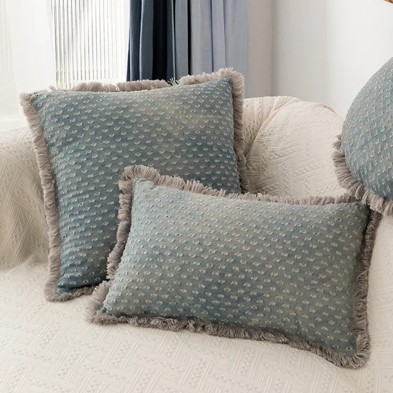 

Fringed Cushion cover 45x45cm Square Heart Circle Denim Home Decoration for Sofa Bed Living Room Bed Room