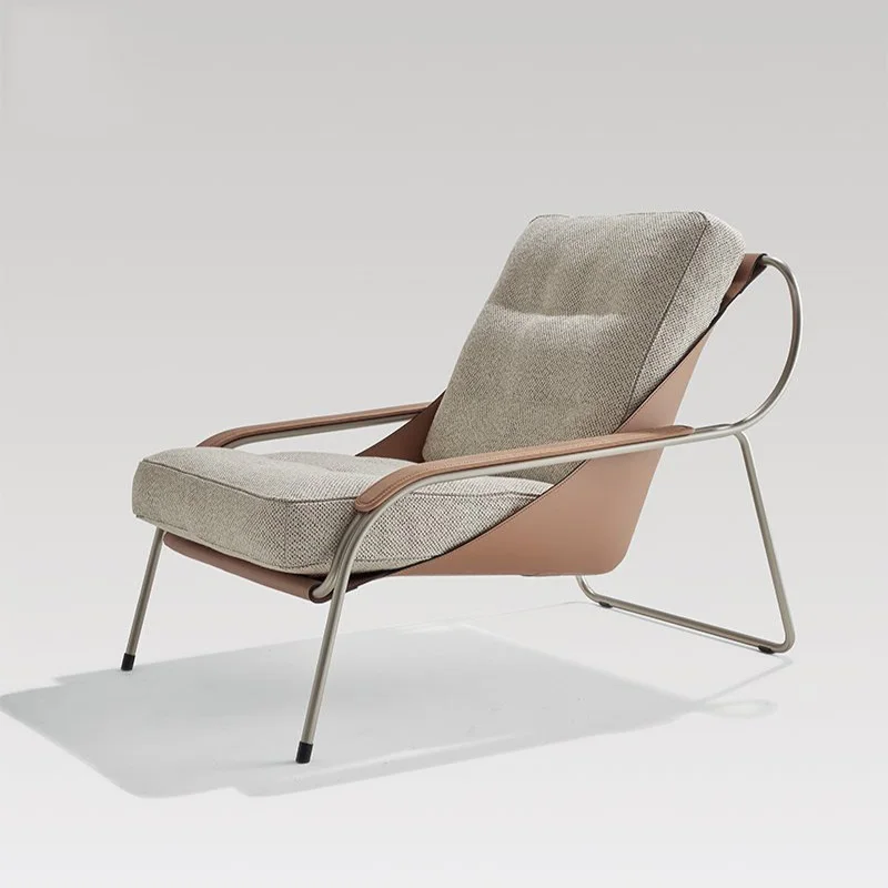 

Italian minimalist designer cloth saddle leather sofa chair Recliner lounge chair Single armchair