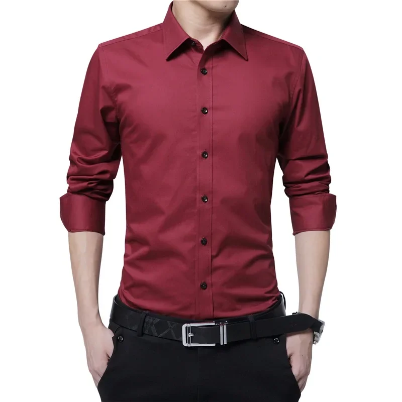Long Sleeve Shirt Men Casual Shirt Men Dress Shirt Fashion Long Sleeve Business Social Shirt Male Solid Color Button Down Collar Plus Size Work White Black