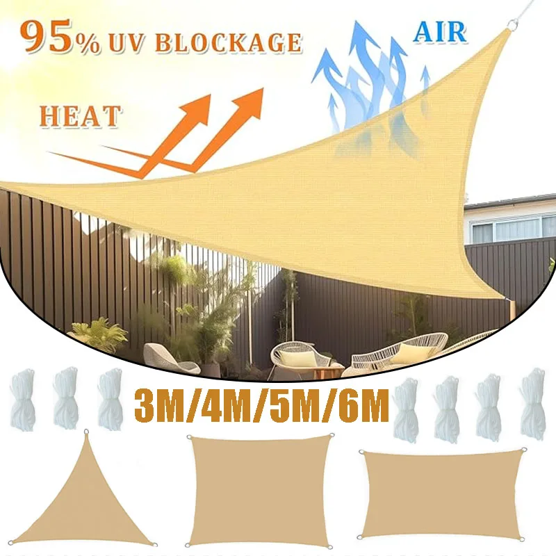 2m/3m/4m/5m/6m Sun Shelter Waterproof Sun Shade Sail Square Rectangle Triangle Garden Terrace Canopy Pool Shade Camp Hiking Yard