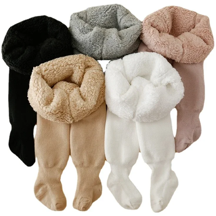 Winter Baby Tights for Girls 1-8 Years Thicken Warm Casual Lamb Wool Toddler Girl Pantyhose High Waist Plush Leggings