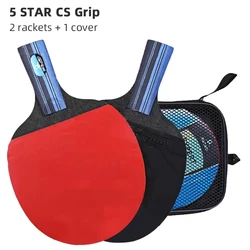 Professional Table Tennis Racket Set - High-Quality Paddle Pair with Case (5Star Short Handle)