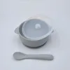 Bowl Lid Spoon Set Baby Suction Dinner Bowl Non-Slip Durable Baby Silicone Suction Plate 400ML Waterproof Kids Feeding Tableware