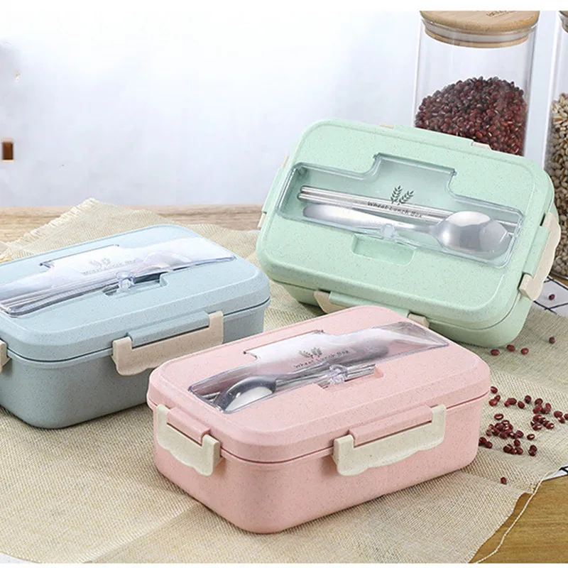 

Lunch Box Food Container Bento Box Heated Lunchbox Kids Lunchbox Snack Straw Wheat Korean Sealed Student Plastic