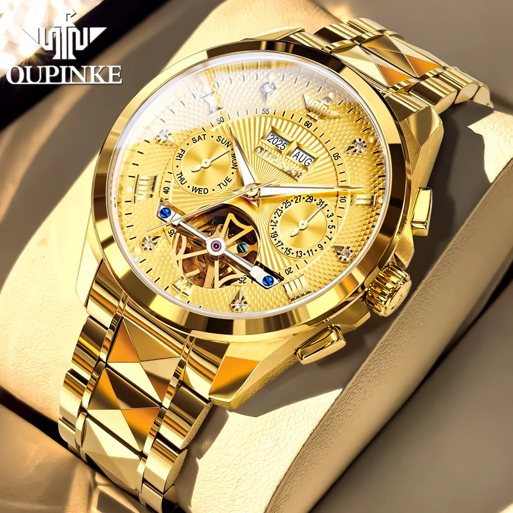 OUPINKE 3270 Luxury Man Watch Fashion Skeleton Flywheel Fully Automatic Watch For Men HD Luminous Men's Mechanical Wrist Watches