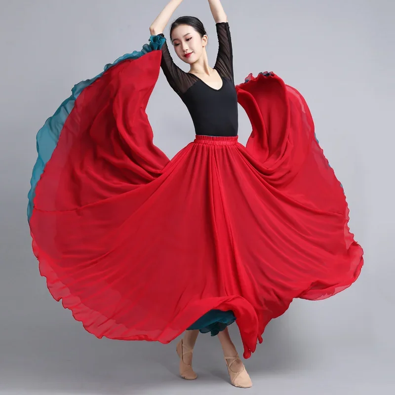 Flamenco Chiffon Dance Skirt for Women 720 Degrees Solid Color Long Skirts Dancer Practice Wear Chinese Style Skirt Big Hem women flamenco dresses