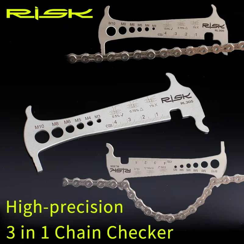 RISK 3 in 1 자전거 체인 체커 스테인레스 스틸 사이클링 볼트 측정 체인 후크 자전거 수리 도구