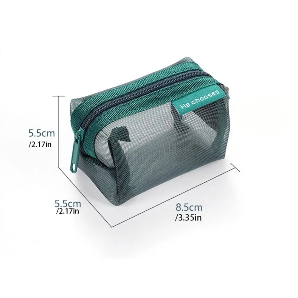 Makeup bag retro color mesh zipper storage transparent cosmetic toiletry organizer case for girls